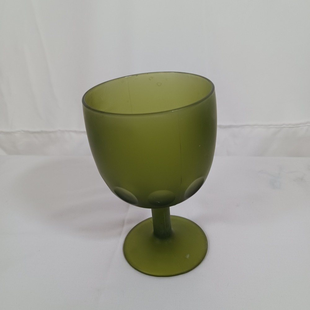 Unbranded Frosted Glass Goblet Unisex OS Olive Green Excellent Thumbprint Dot